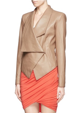 Front View - Click To Enlarge - HELMUT LANG - Drape collar wrap leather jacket