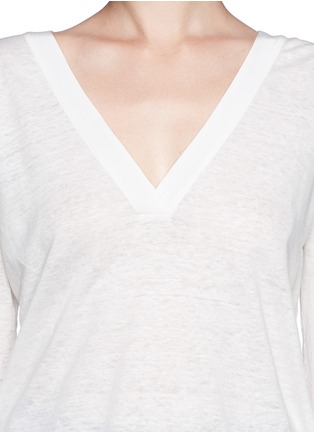 Detail View - Click To Enlarge - SANDRO - Ting' crepe trim linen T-shirt