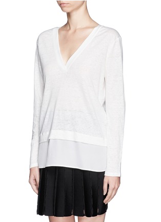Front View - Click To Enlarge - SANDRO - Ting' crepe trim linen T-shirt