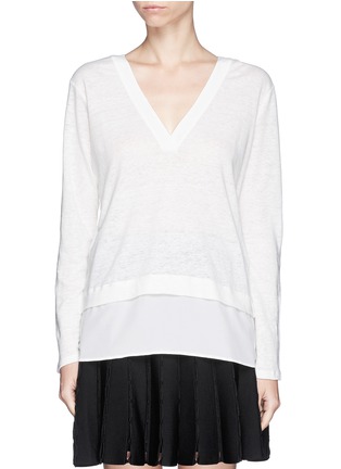 Main View - Click To Enlarge - SANDRO - Ting' crepe trim linen T-shirt