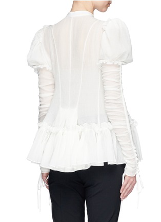 Back View - Click To Enlarge - ALEXANDER MCQUEEN - Ruffled puff shoulder voile top