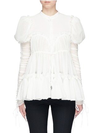 Main View - Click To Enlarge - ALEXANDER MCQUEEN - Ruffled puff shoulder voile top