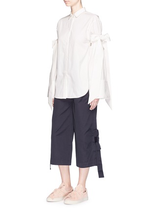 Figure View - Click To Enlarge - SHUSHU/TONG - Bow sash cotton twill culottes