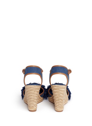 Back View - Click To Enlarge - TORY BURCH - 'Shaw' fringe denim espadrille wedges