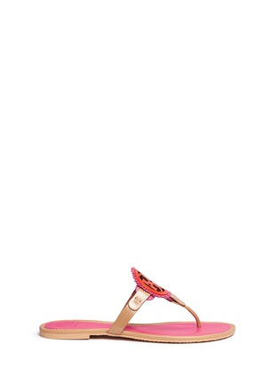 Main View - Click To Enlarge - TORY BURCH - 'Miller' fringed logo leather thong sandals