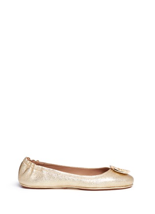 Main View - Click To Enlarge - TORY BURCH - 'Minnie Travel' metallic leather ballet flats