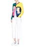 Figure View - Click To Enlarge - MUVEIL - Geometric woman face embellished cardigan