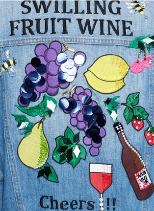Detail View - Click To Enlarge - MUVEIL - 'Swilling Fruit Wine' embellished embroidery denim jacket