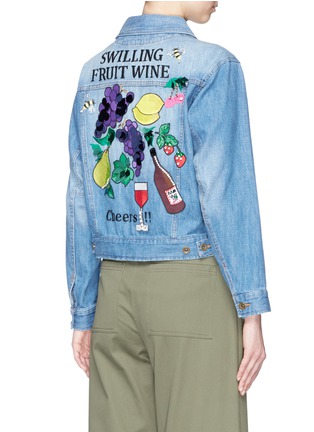 Back View - Click To Enlarge - MUVEIL - 'Swilling Fruit Wine' embellished embroidery denim jacket