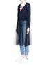 Front View - Click To Enlarge - MUVEIL - Extended tulle skirt cardigan
