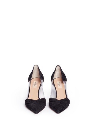 Front View - Click To Enlarge - VALENTINO GARAVANI - PVC panel ruched suede pumps