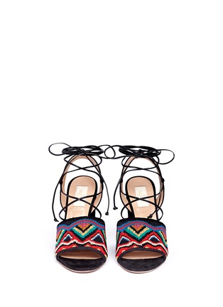 Front View - Click To Enlarge - VALENTINO GARAVANI - 'Native Couture' beaded suede lace-up sandals