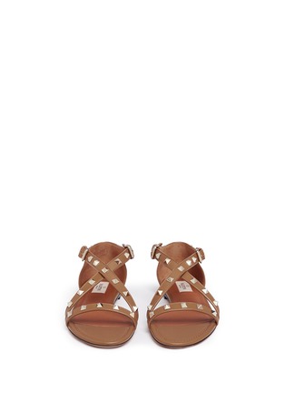 Front View - Click To Enlarge - VALENTINO GARAVANI - 'Rockstud' cross strap leather sandals