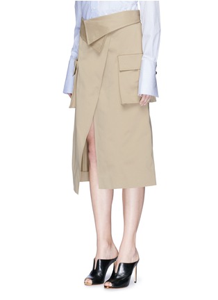 Front View - Click To Enlarge - MONSE - Foldover waist cotton canvas wrap skirt