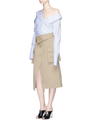 Figure View - Click To Enlarge - MONSE - Foldover waist cotton canvas wrap skirt