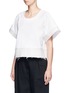 Front View - Click To Enlarge - FFIXXED STUDIOS - Frayed edge colourblock cropped twill top