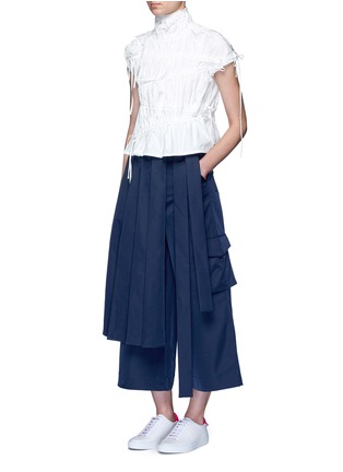 Figure View - Click To Enlarge - ANGEL CHEN - 'Kendo' pleated wrap front wide leg trousers