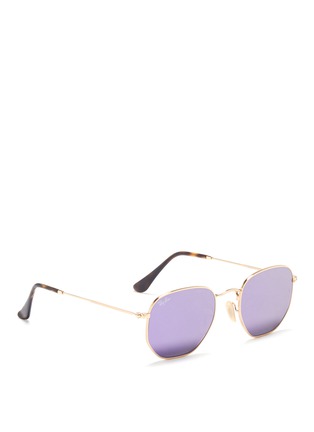 Figure View - Click To Enlarge - RAY-BAN - 'RB3548' metal hexagonal mirror sunglasses