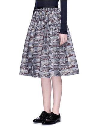 Front View - Click To Enlarge - ANAÏS JOURDEN - Abstract metallic jacquard flare midi skirt
