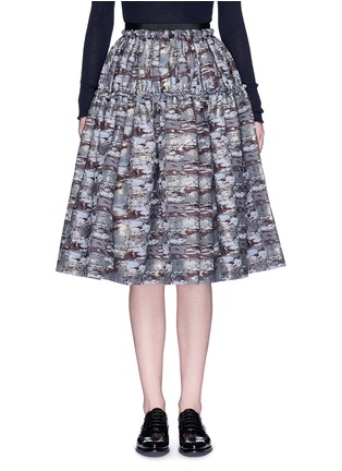 Main View - Click To Enlarge - ANAÏS JOURDEN - Abstract metallic jacquard flare midi skirt