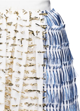 Detail View - Click To Enlarge - ANAÏS JOURDEN - Metallic foil ribbon appliqué fringe maxi skirt