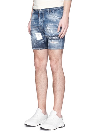 Front View - Click To Enlarge - 71465 - Square crotch distressed denim shorts