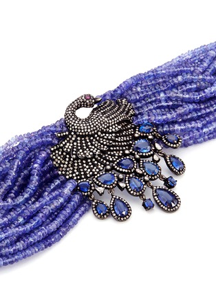 Detail View - Click To Enlarge - AISHWARYA - Diamond 14k gold and silver beaded peacock bracelet