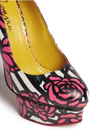 Detail View - Click To Enlarge - CHARLOTTE OLYMPIA - 'Dolly' stripe rose print leather platform pumps