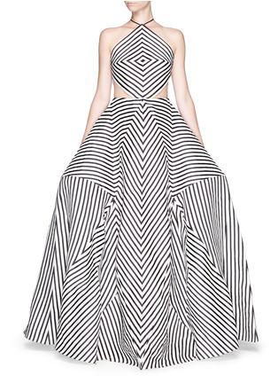 Main View - Click To Enlarge - 72722 - 'La Scarpa' cutout stripe organza gown
