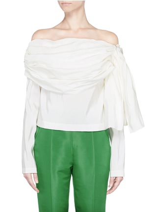Main View - Click To Enlarge - 72722 - 'Rosetti' off shoulder side ribbon silk top