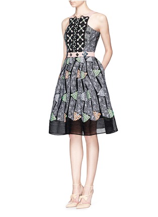 Figure View - Click To Enlarge - PETER PILOTTO - 'Atom' lace panel jacquard flare dress