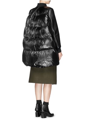 Back View - Click To Enlarge - SACAI LUCK - Leather sleeve long down jacket