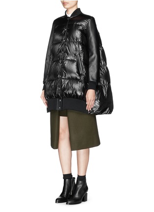 Front View - Click To Enlarge - SACAI LUCK - Leather sleeve long down jacket