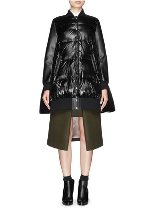 Main View - Click To Enlarge - SACAI LUCK - Leather sleeve long down jacket