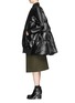 Figure View - Click To Enlarge - SACAI LUCK - Leather sleeve long down jacket