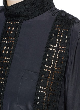 Detail View - Click To Enlarge - SACAI LUCK - Heart eyelet trim crepe flare top