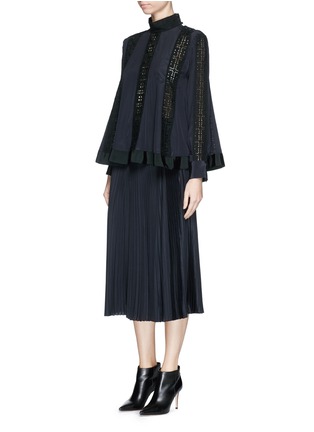 Figure View - Click To Enlarge - SACAI LUCK - Heart eyelet trim crepe flare top