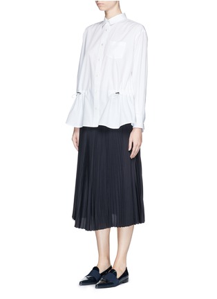 Figure View - Click To Enlarge - SACAI LUCK - Drawstring cotton blend poplin shirt