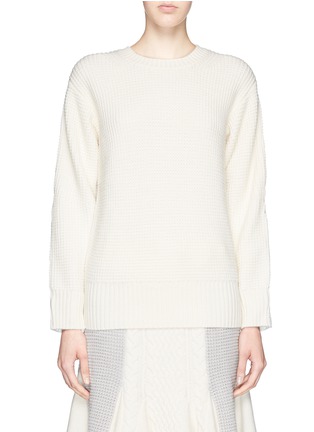 Main View - Click To Enlarge - SACAI LUCK - Wool knit broderie anglaise combo sweater