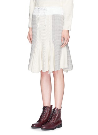 Front View - Click To Enlarge - SACAI LUCK - Drawstring hem cable knit wool flare skirt