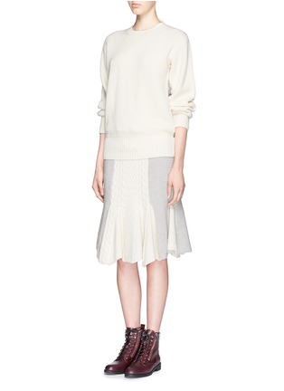 Figure View - Click To Enlarge - SACAI LUCK - Drawstring hem cable knit wool flare skirt