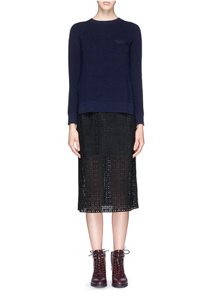 Detail View - Click To Enlarge - SACAI LUCK - Detachable collar broderie anglaise sweater combo dress