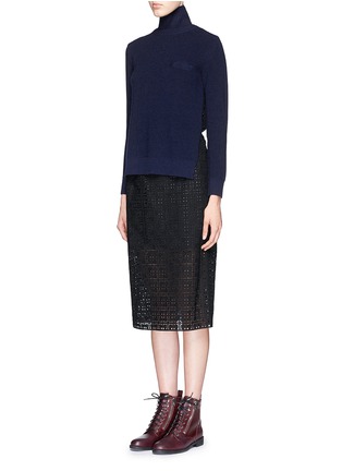Front View - Click To Enlarge - SACAI LUCK - Detachable collar broderie anglaise sweater combo dress