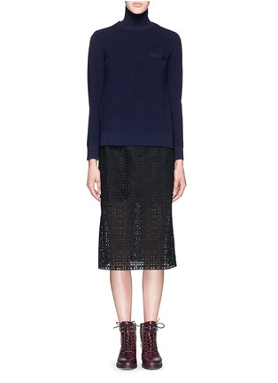 Main View - Click To Enlarge - SACAI LUCK - Detachable collar broderie anglaise sweater combo dress