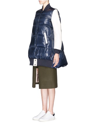 Front View - Click To Enlarge - SACAI LUCK - Leather sleeve flare back puffer down coat