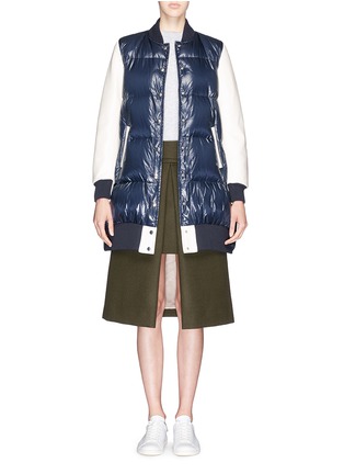 Main View - Click To Enlarge - SACAI LUCK - Leather sleeve flare back puffer down coat
