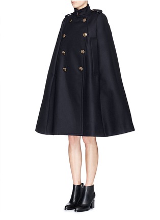 Front View - Click To Enlarge - SACAI LUCK - Brass button wool felt military cape coat