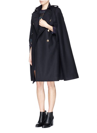 Figure View - Click To Enlarge - SACAI LUCK - Brass button wool felt military cape coat
