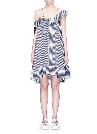 Main View - Click To Enlarge - MSGM - Asymmetric ruffle stripe cotton dress