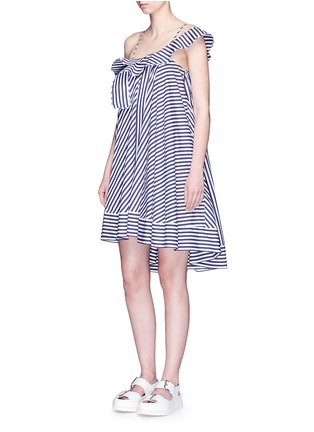 Figure View - Click To Enlarge - MSGM - Asymmetric ruffle stripe cotton dress